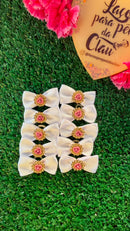 Mini Laços Branco com Rosa - 10 unidades
