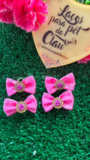 Mini Laços Rosa com Flor - 10 unidades