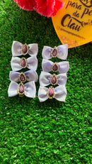 Mini Laços Branco com Pedraria Roxa - 10 unidades