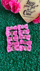 Mini Laços Rosa com Pedraria Rosa - 10 unidades