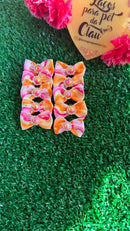 Mini Laços Rosa e Laranja com Pedraria - 10 unidades